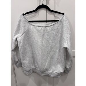 MUSERA Women's Gray Off Shoulder Raglan Fleece Sweatshirt Cotton Blend XS